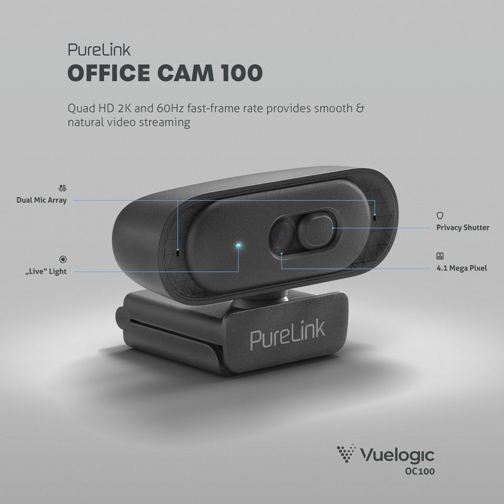 PureLink VL-OC100 - 2K Quad HD Web-Kamera - Dual-Mikrofon - Schwarz - für Huddle Rooms