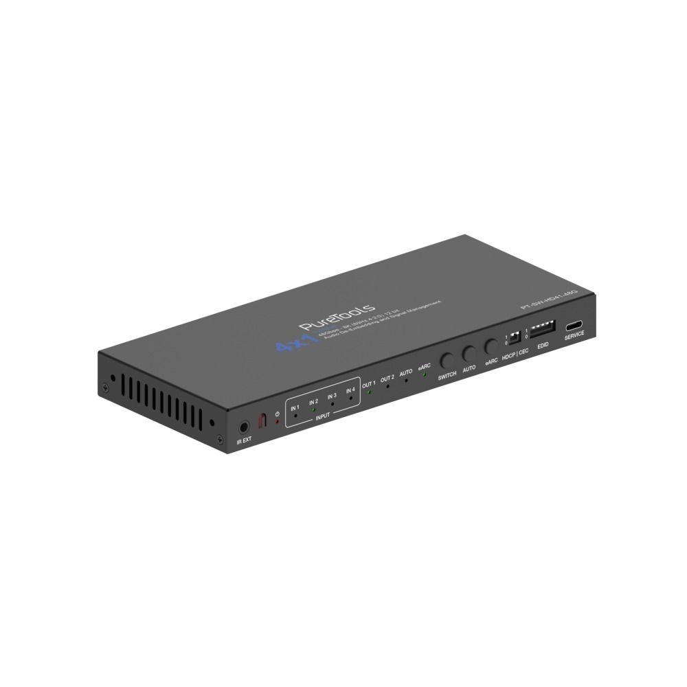 PureTools PT-SW-HD41-48G - 4x1 HDMI 2.1 Switcher 8K (60Hz 4:4:4), Audio-De-Embedding, eARC, RS232- und EDID-Management