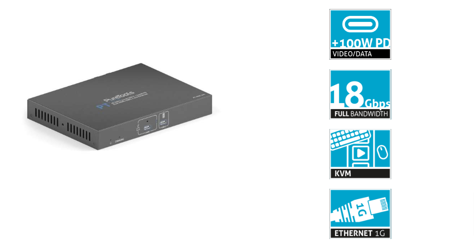 PureTools PT-Hub100 Dockingstation - ProAV - USB-C Alt-Mode - 4K 60Hz 4:4:4 - 18Gbps - Schwarz