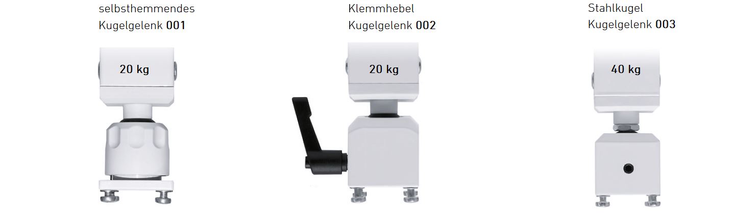 PeTa Deckenhalterung Standard - 18 - 30 cm - mit selbsthemmenden Kugelgelenk - Weiß - 100.001.018-030-WH