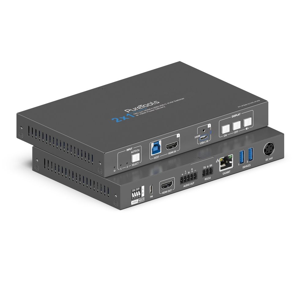 PureTools PT-PSW-21HC-KVM USB-C / HDMI 2x1 Switch mit 100 Watt PD