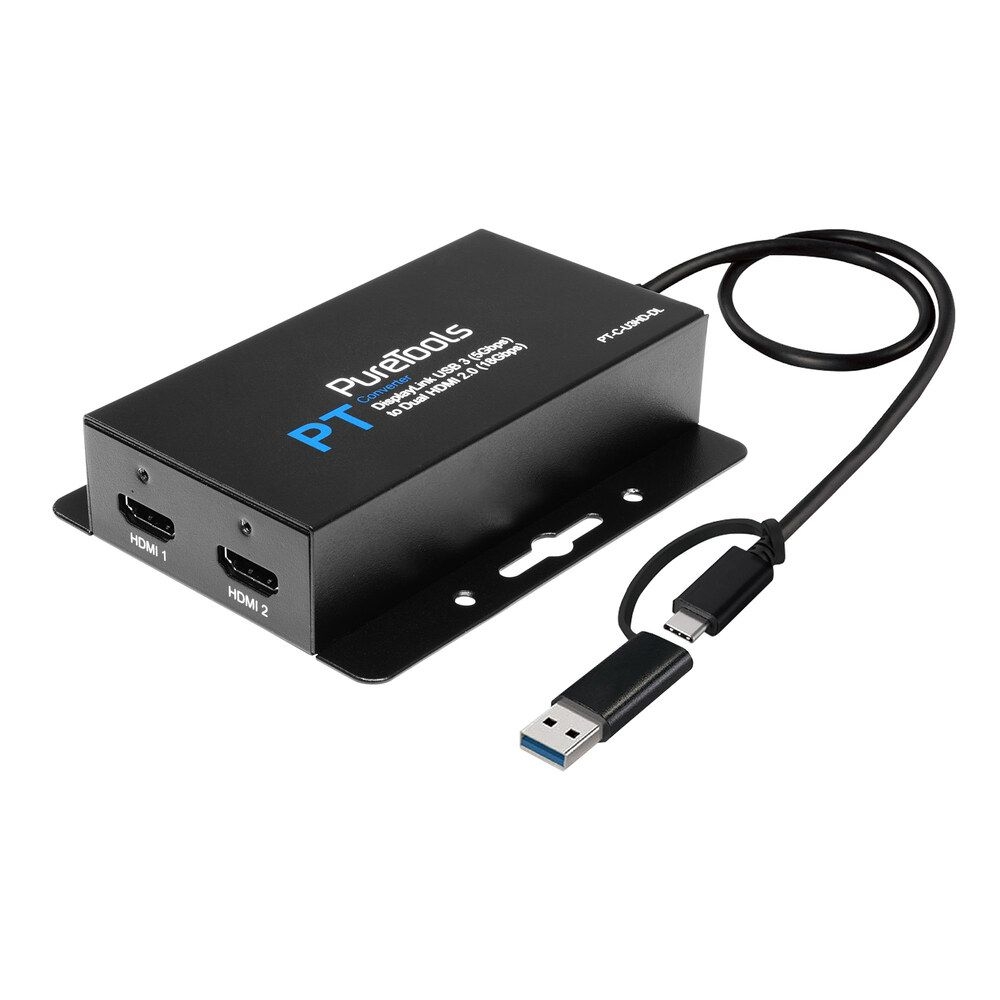 PureTools PT-C-U3HD-DL - USB 3.2 Gen1 DisplayLink Converter - Dual Screen - 4K - 60Hz - HDMI - Schwarz