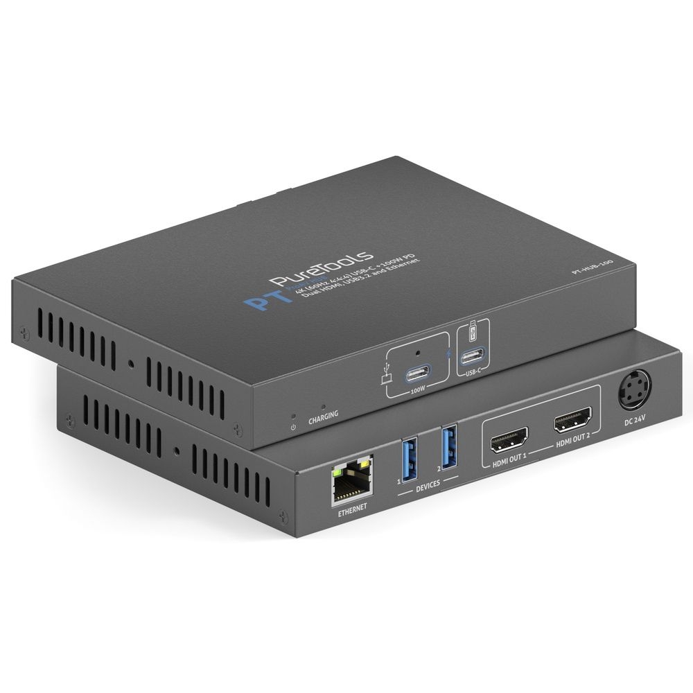 PureTools PT-Hub100 Dockingstation - ProAV - USB-C Alt-Mode - 4K 60Hz 4:4:4 - 18Gbps - Schwarz