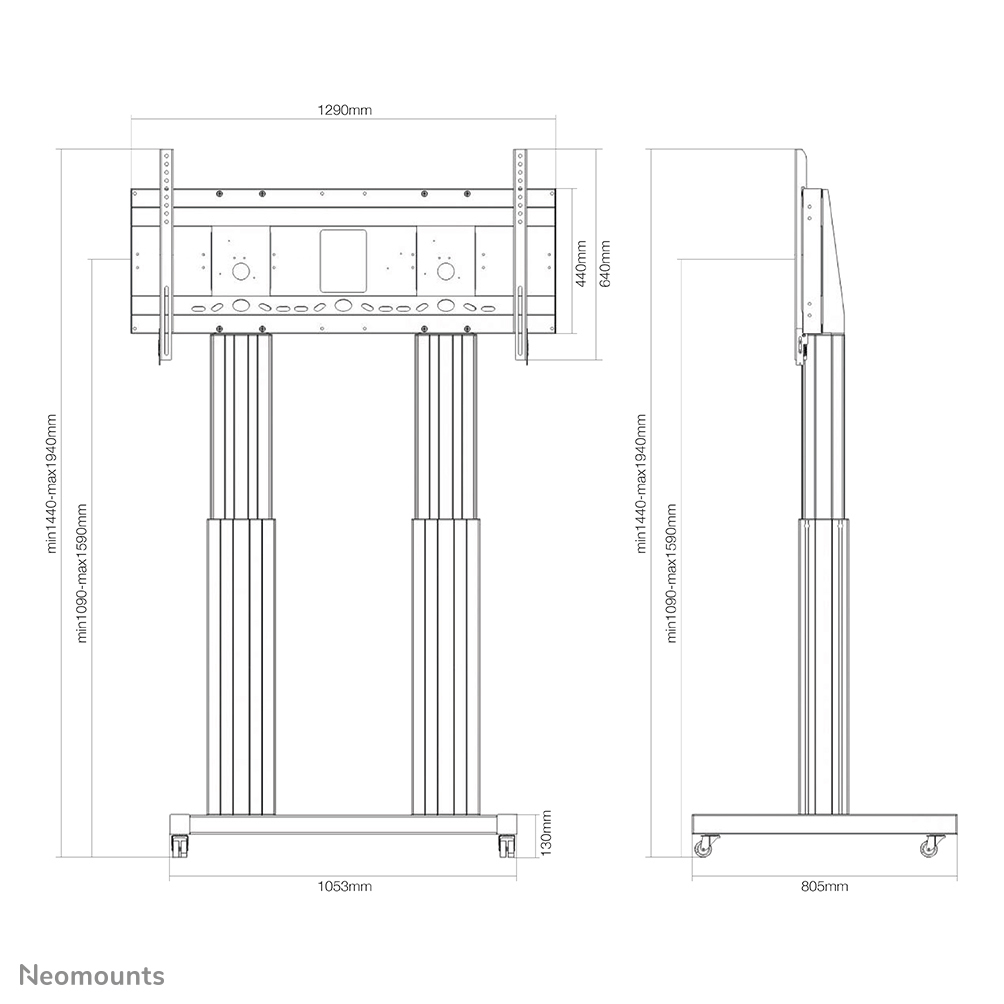 Neomounts PLASMA-M2600BLACK - motorisierter Rollwagen - 70-120 Zoll - VESA 1200x600mm - bis 250 kg - Schwarz