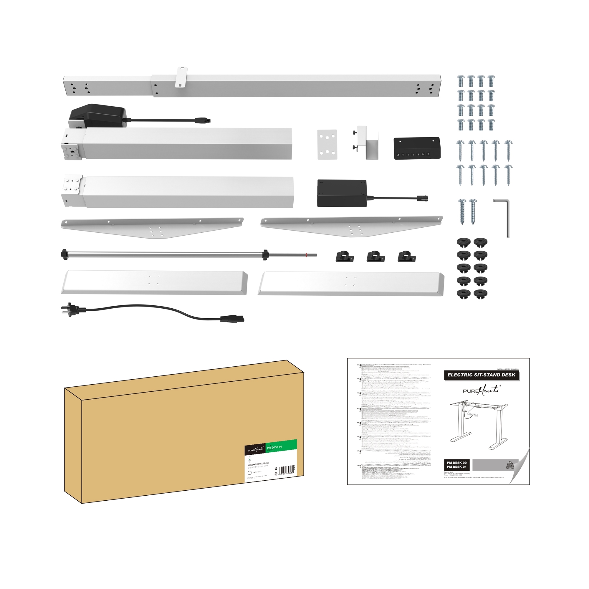 PureMounts PM-DESK-01 elektrisch höhenverstellbarer Schreibtisch - ohne Arbeitsplatte - Weiss