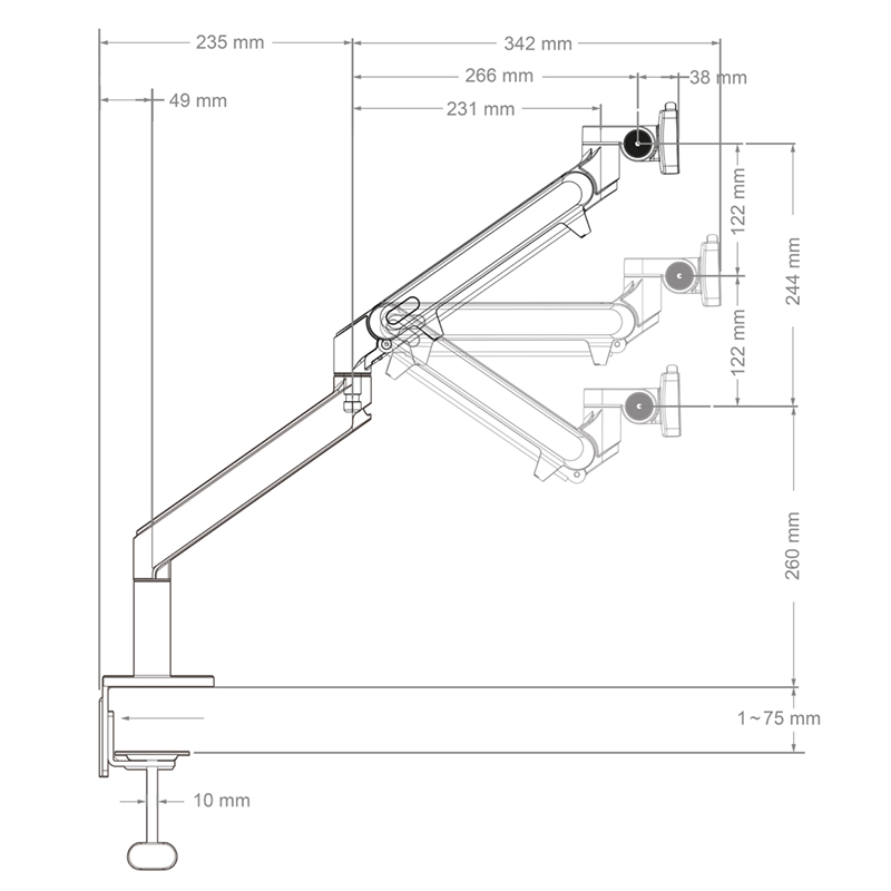 Hagor HA Gasliftarm Medium Single - vollbewegliche Tischhalterung - 15-32 Zoll - VESA 100x100mm - bis 9kg - Dunkelgrau