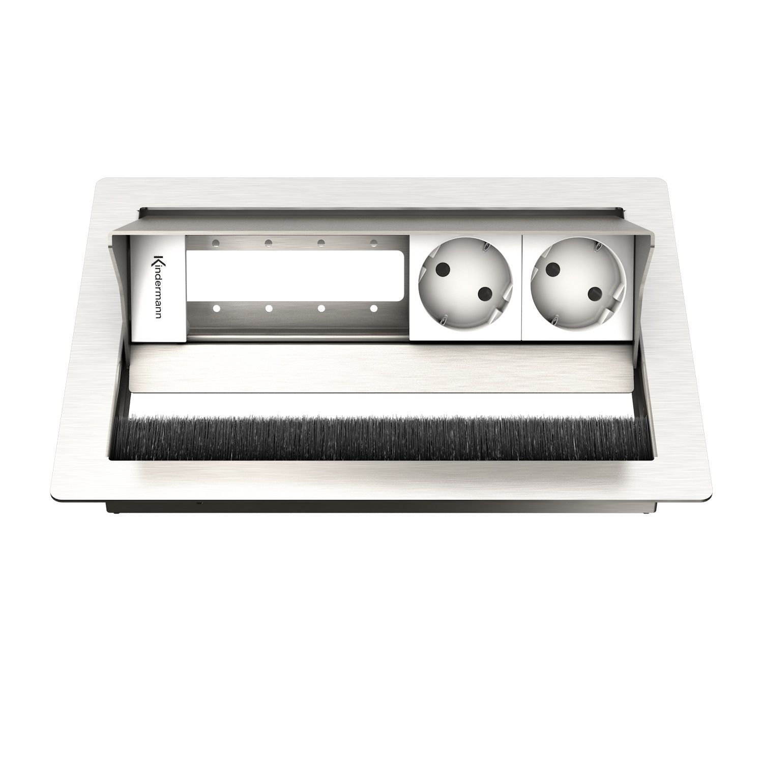 Kindermann CablePort Standard² 4-fach 2xStrom - Tischeinbaugehäuse - Edelstahl