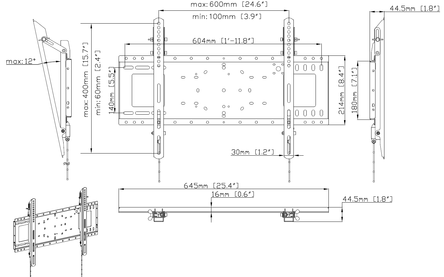 Vision VFM-W6X4T - neigbare Wandhalterung - 37-75 Zoll - VESA 600x400mm -  bis 100kg - Schwarz