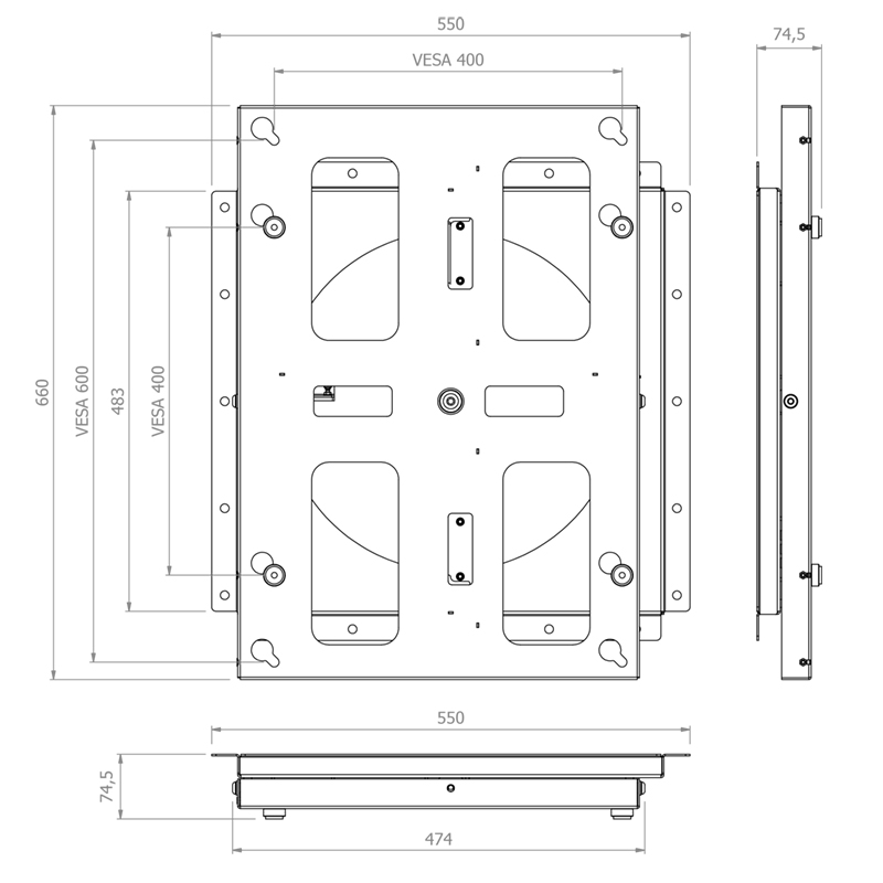 Hagor WH Turn L - drehbare Universal-Wandhalterung -  für Displays 55-75 Zoll - VESA 600x400mm - bis 65kg - Schwarz