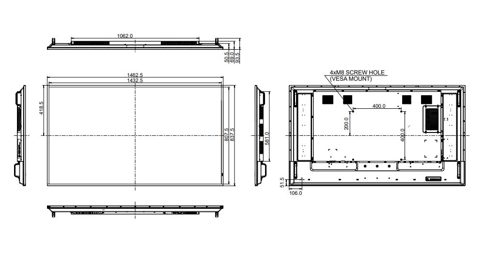 Das ProLite LH6570UHB-B1 ist mit dem VESA-Montage-Standard 400 x 400 mm konform.