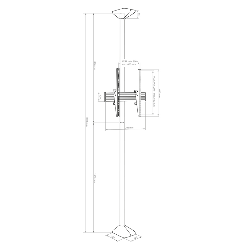 Hagor CPS FLOOR-CEILING SINGLE - Boden-Deckenhalterung - 46-65 Zoll - VESA 600x400mm - bis 50kg - Schwarz