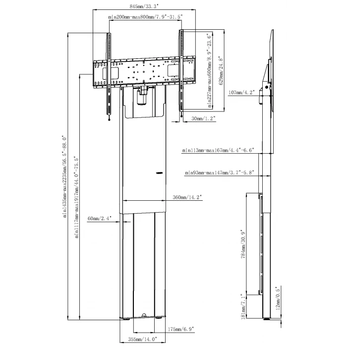 Vision VFM-F50 - motorisierte Boden-Wandhalterung - 47-98 Zoll - VESA 800x600mm - bis 130 kg - Schwarz