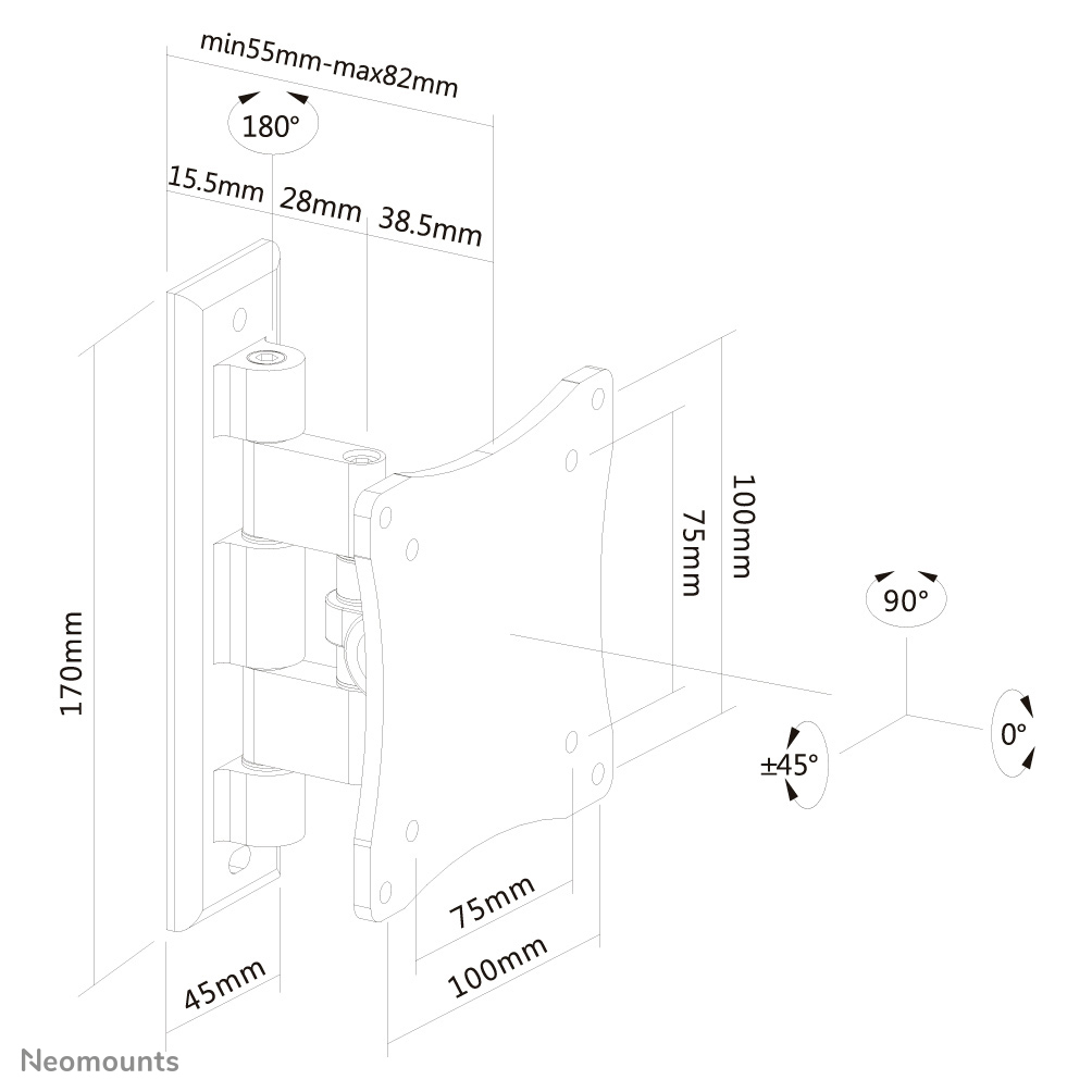 Neomounts FPMA-W810 - neig- und schwenkbare Wandhalterung - 10-27 Zoll - VESA 100x100mm - bis 12 kg - Silber