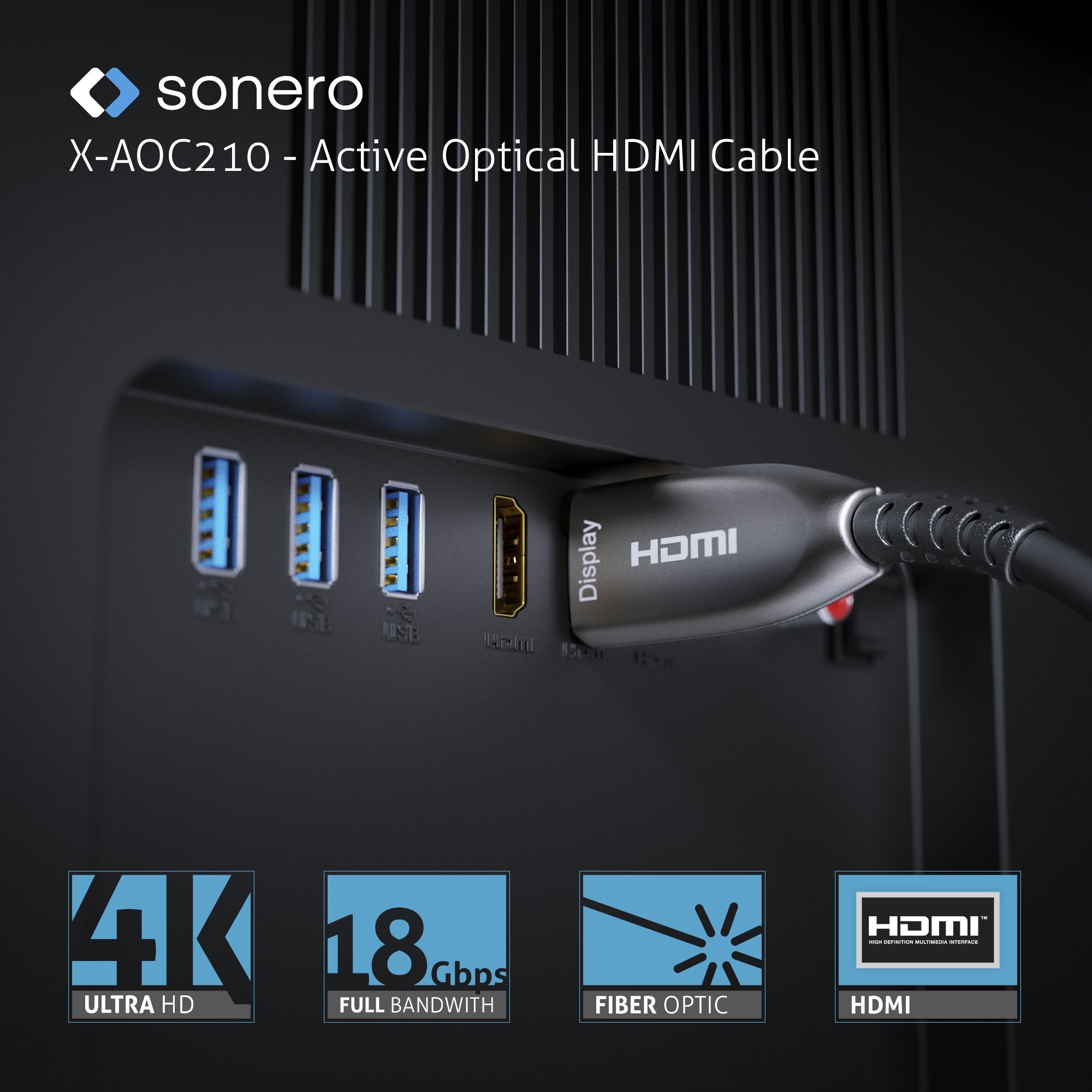 Sonero X-AOC210-100 - HDMI 4K Glasfaserkabel - 18 Gbps - 10,0m - Schwarz