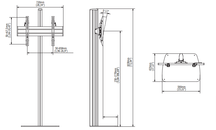 edbak EB-STDV100 - höhenverstellbarer Standfuß für Displays 40 - 75 Zoll - VESA 600x400 mm - bis 80 kg - Landscape - Schwarz