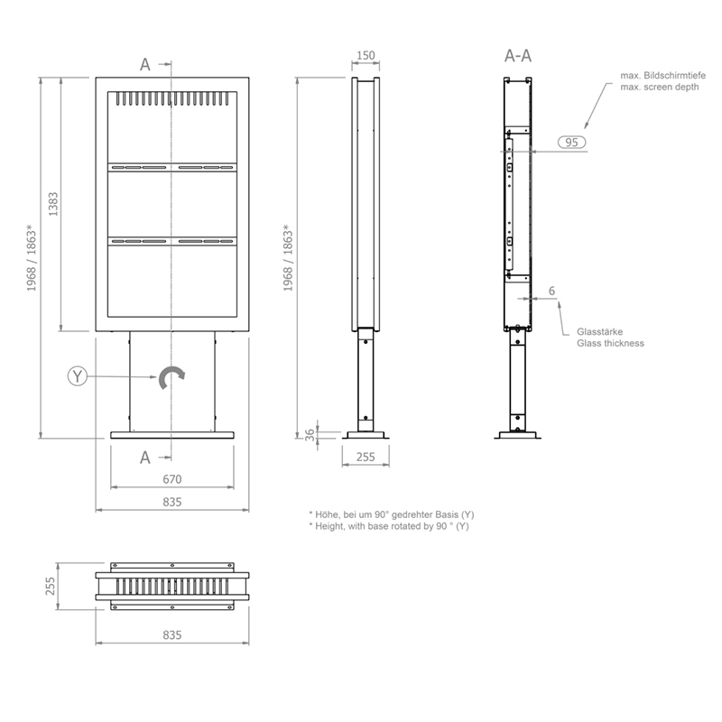 Hagor vis-it HP 55 Zoll Bolt-Down - Indoorstele - 55 Zoll - Portrait - Sicherheitsglas - Verschraubbar