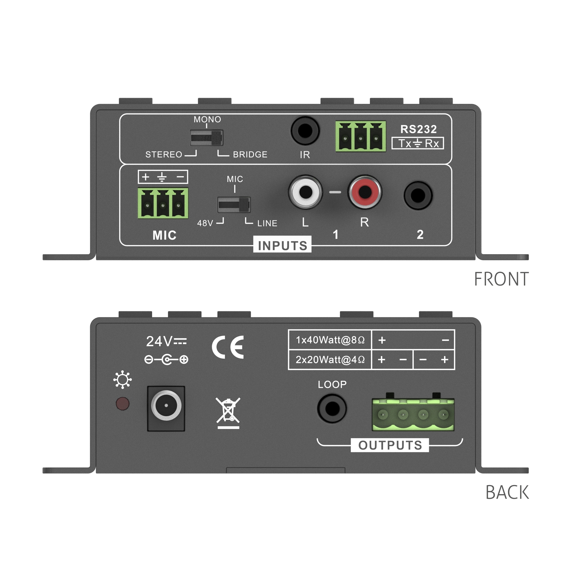 PureTools PT-AA220 - Audio Verstärker 2x20W (Klasse D), 2 Leitungseingänge & 1 MIC Eingang