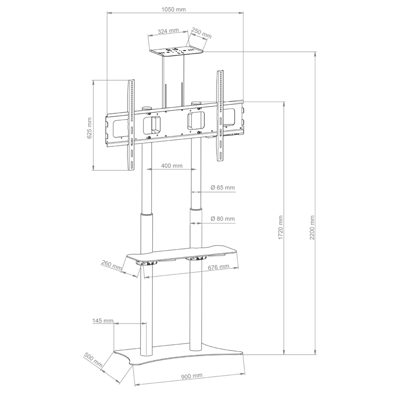 Hagor Braclabs Stand Floorbase HD - höhenverstellbares Schwerlast Standsystem - 65-100 Zoll - VESA 1000x600mm - max. 100 kg - Schwarz