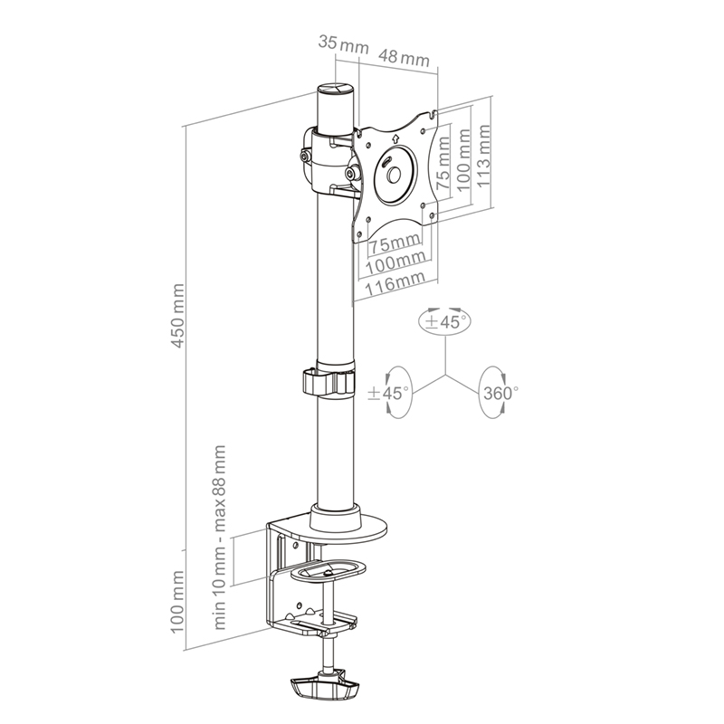 Hagor HA Tablemount KB Single - manuelle Tischhalterung - 15-27 Zoll - bis 10 kg - VESA 100x100mm - Schwarz