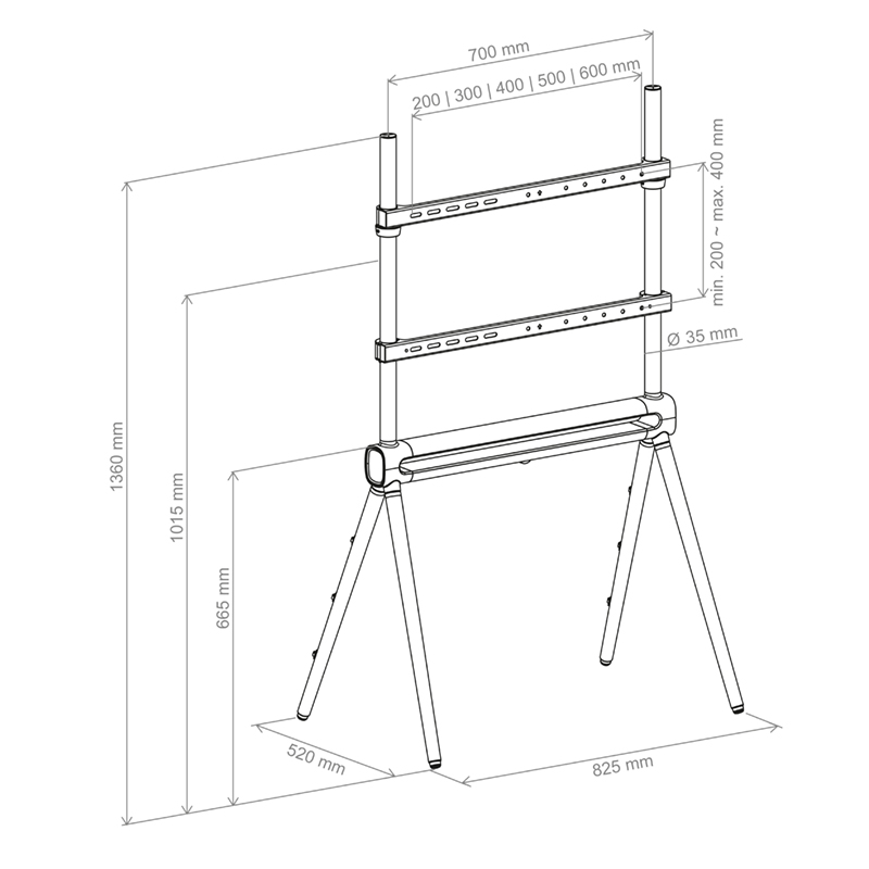 Hagor Elia Studio Shine Grey - Standsystem im Staffelei Design mit LED - 40-70 Zoll - VESA 600x400mm - max. 40kg - dunkelgrau