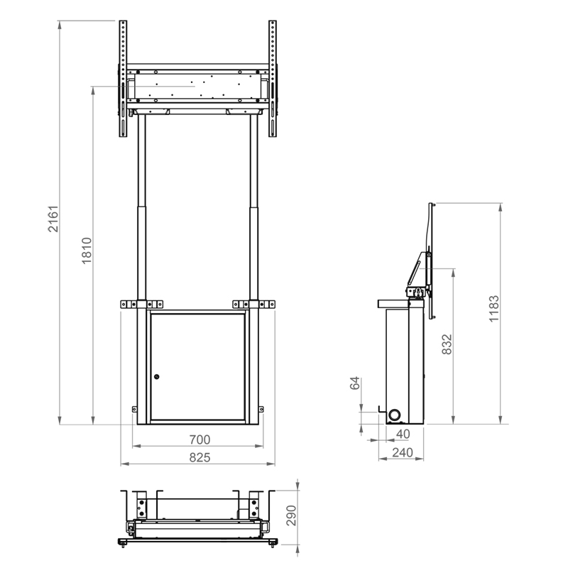 Hagor Wall Lift Pro Light II Black - höhenverstellbares Liftsystem - 55-86 Zoll - VESA 800x600mm - bis 120 kg - Schwarz