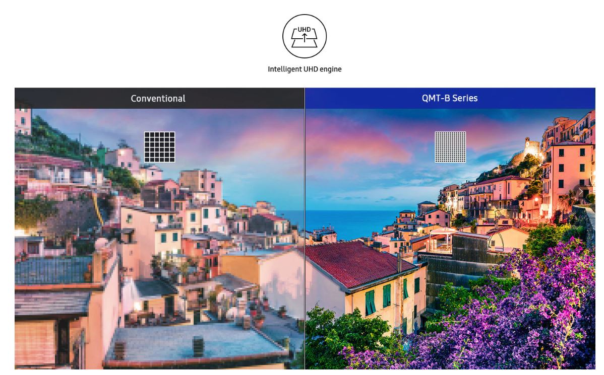Das Samsung QM98T-B bietet mit seiner integrierten Upscaling-Lösung Bilder und Videos in UHD-Qualität