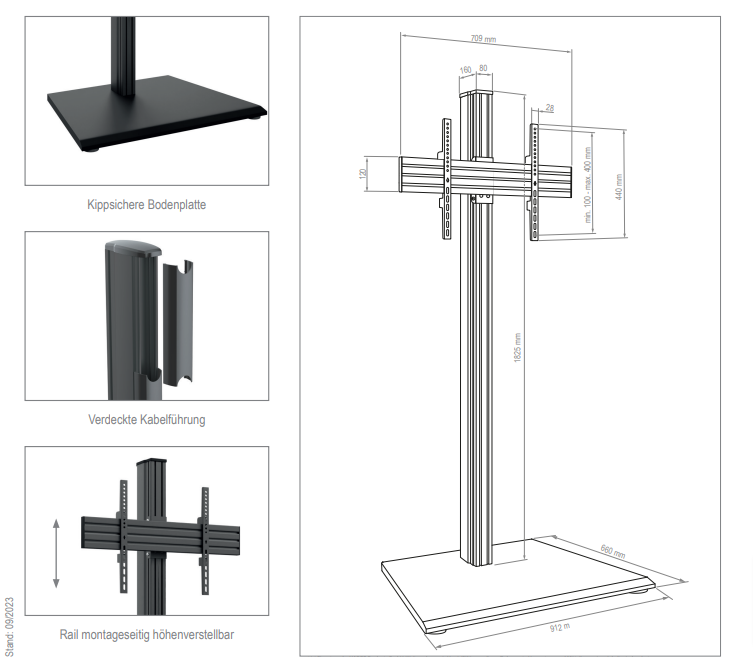 Hagor CPS Freestanding Single - Standfuß - 55-75 Zoll - VESA max. 600x400mm - max. 50kg - Schwarz - 3345