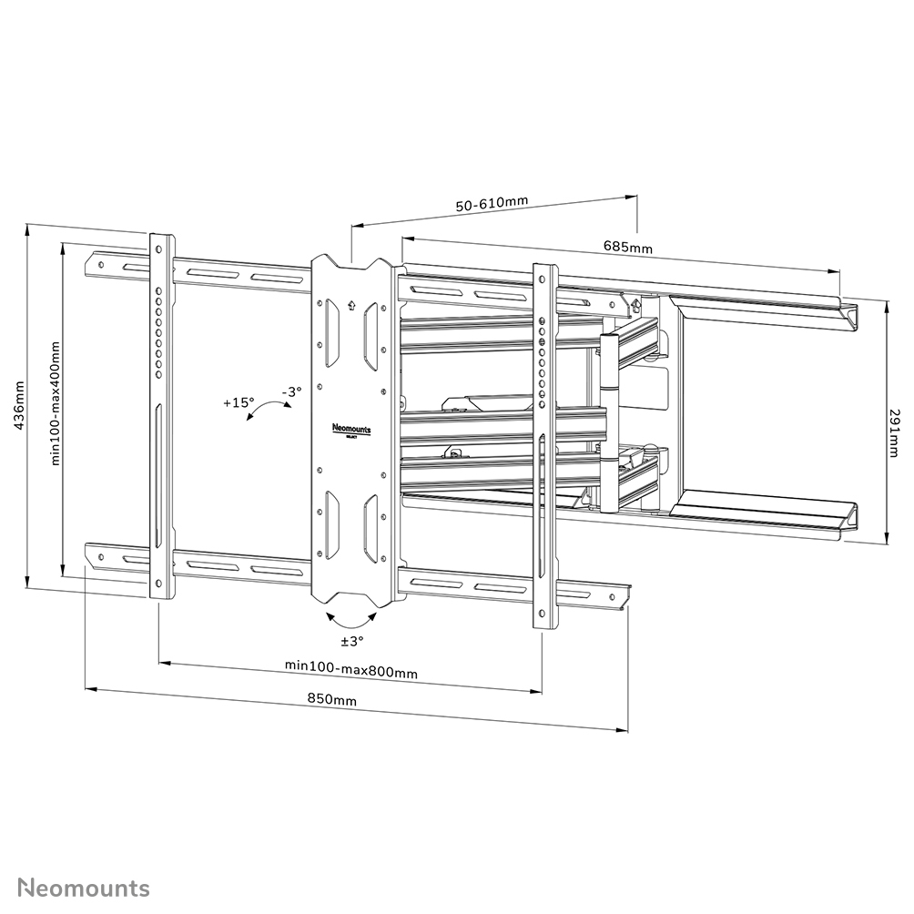 Neomounts WL40S-850BL18 - schwenk- und neigbare Wandhalterung - 43-86 Zoll - VESA 800x400mm - bis 60kg - Schwarz