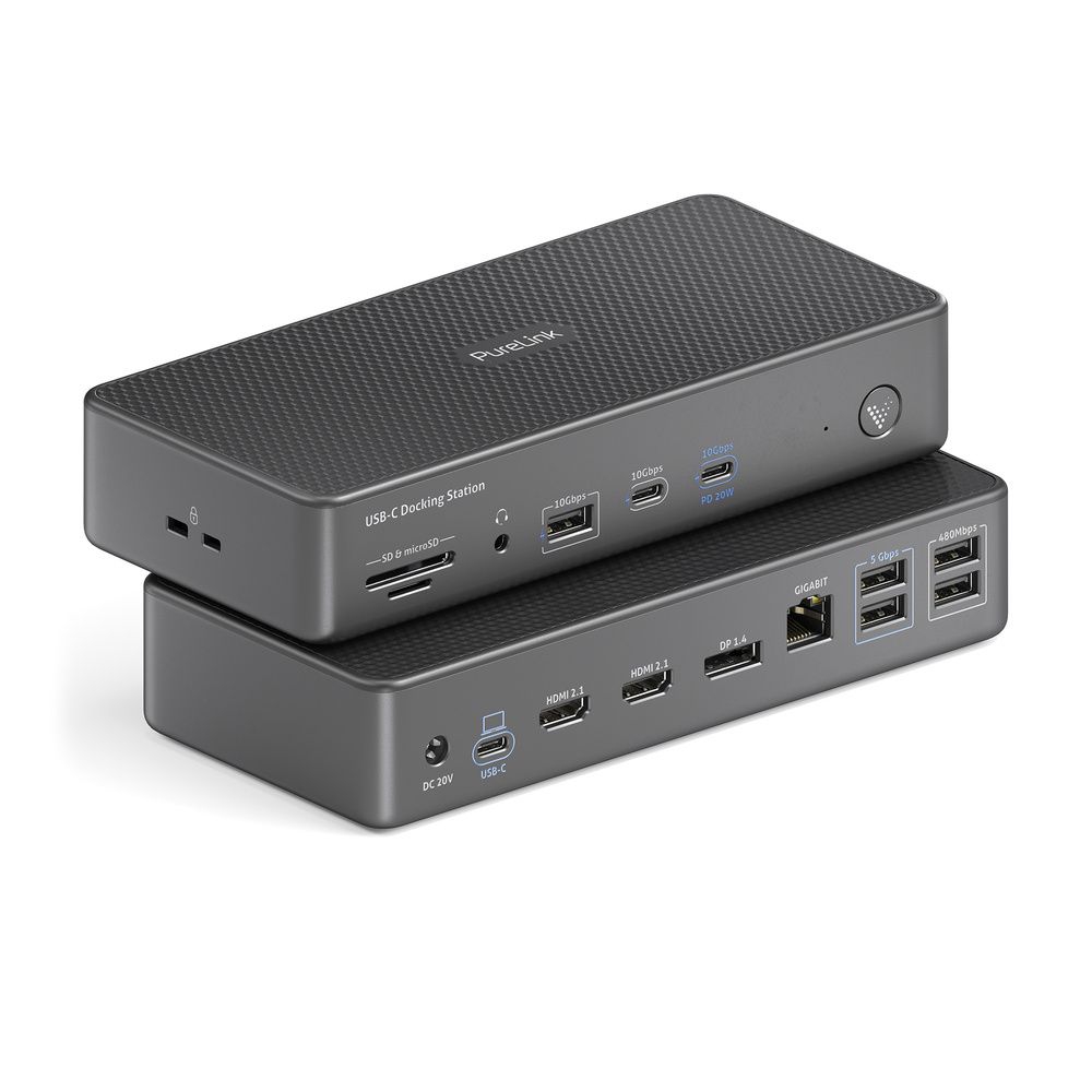 Purelink Vuelogic VL-D220 - 15-in-1 USB-C DisplayLink Docking Station - 2x HDMI 2.1 8K30, 1x DP 1.4 8K30, USB 3.2 Gen2 100W PD 10Gbps, 7x USB, 1x Ethernet, 1x Kartenleser