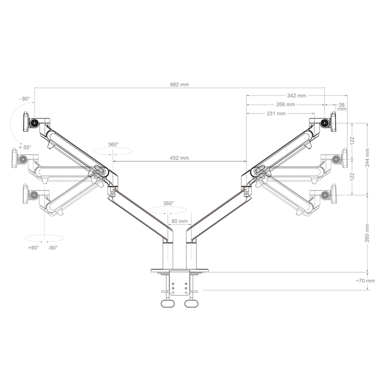 Hagor HA Gasliftarm Medium Dual - vollbewegliche Tischhalterung - 15-27 Zoll - VESA 100x100mm - bis 9kg - Dunkelgrau