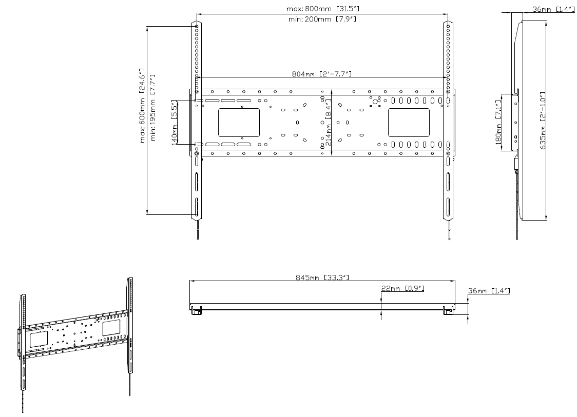 Vision VFM-W8X6 - hochbelastbare Wandhalterung - 47-90 Zoll - VESA 800 x 600 mm - bis 130kg - Schwarz