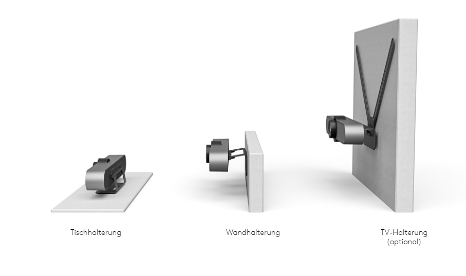 Logitech MeetUp einfach an der Wand oder auf dem Tisch befestigen. Optional verfügbar ist eine Displayhalterung