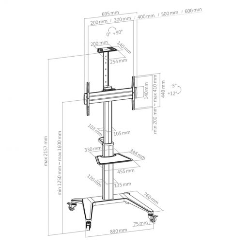 Hagor BrackIT Stand Single - mobiles Standsystem - 42 - 65 Zoll - VESA 600x400 mm - bis 70kg - Schwarz