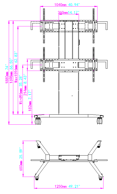 Vision VFM-F40/W - motorisierter Rollwagen - 47-98 Zoll - VESA 800x600mm - bis 110 kg - Schwarz