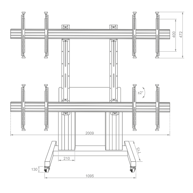 Hagor Mobile Lift Pro Matrix - mobiles höhenverstellbares Liftsystem für 2x2 Videowall - 46-55 Zoll - schwarz