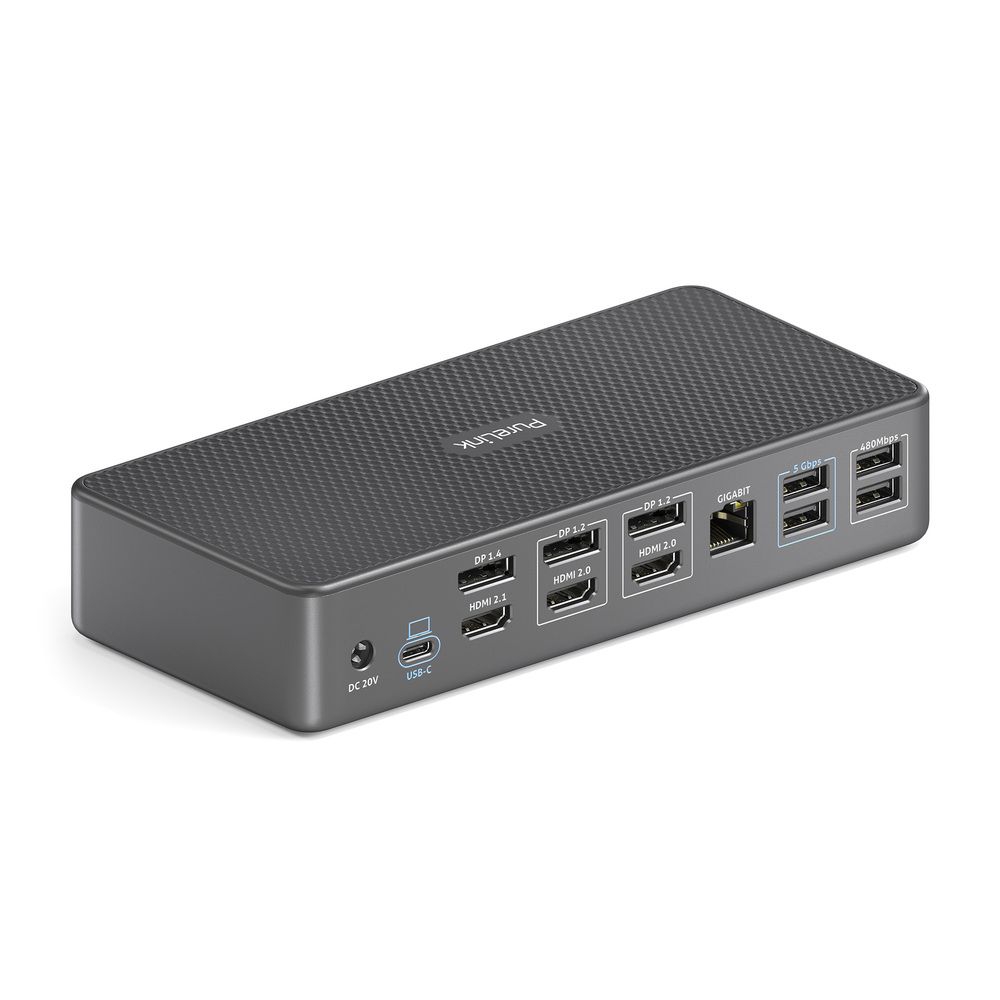 Purelink Vuelogic VL-D230DL - 18-in-1 USB-C DisplayLink Docking Station - 1x HDMI 2.1 8K30, 2 x HDMI 2.1 8K30, 1x DP 1.4 8K30, 2 x DP 1.2 4K60, USB 3.2 Gen2 100W PD 10Gbps, 7x USB, 1x Ethernet