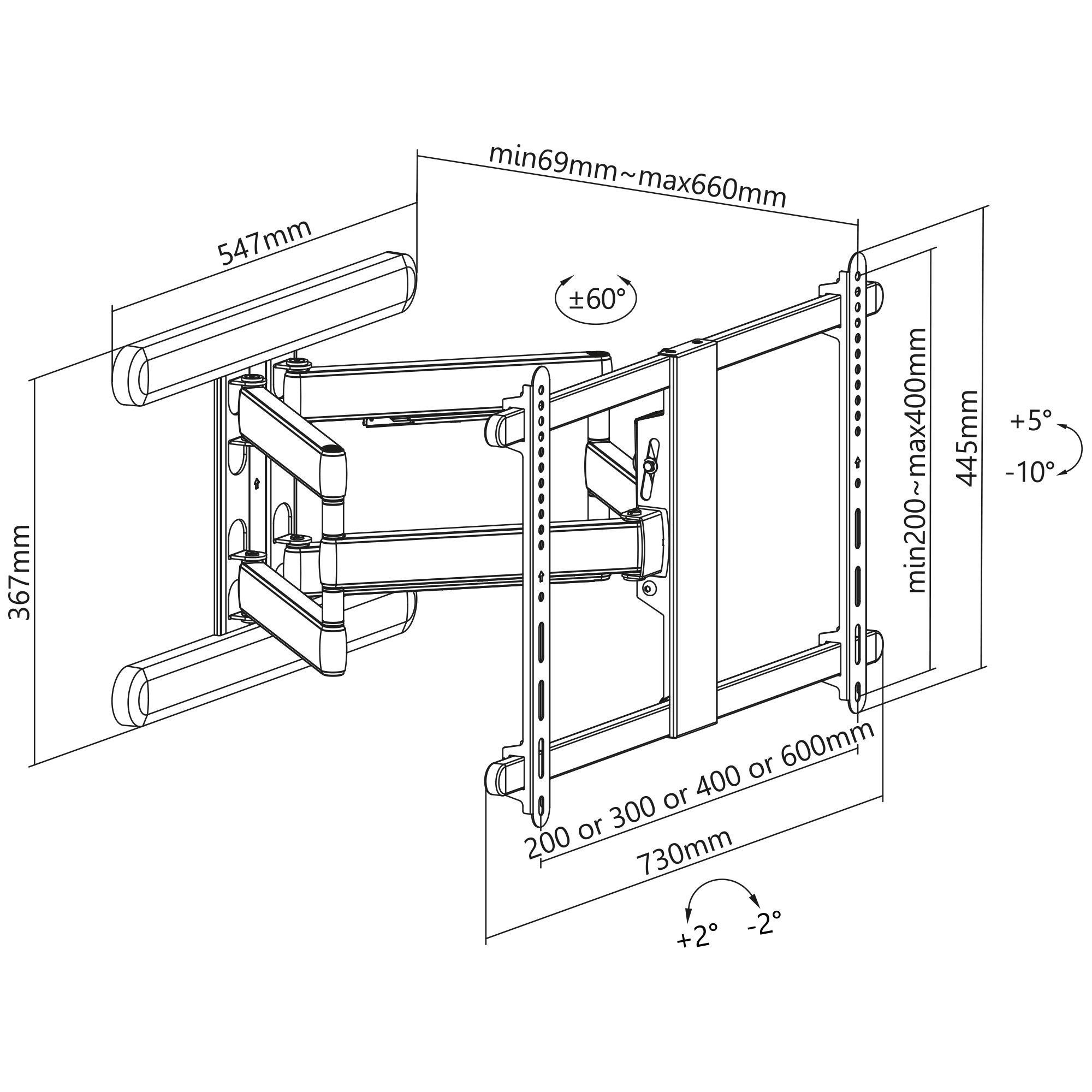 InLine TV Premium Aluminium Wandhalterung 23118W - schwenk- und neigbar - 37-80 Zoll - VESA 600X400MM - bis 70kg  - Weiß