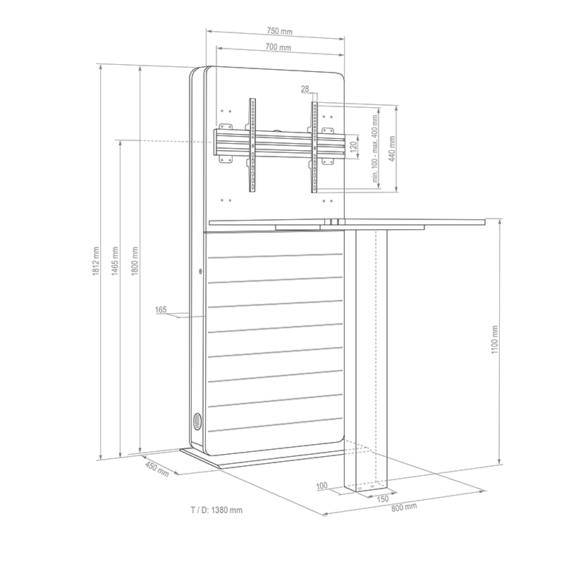 Hagor CON-Line® FS Table - 32-55 Zoll - Landscape - Medienstele mit Steh-Besprechungstisch - Freistehend - Weiß