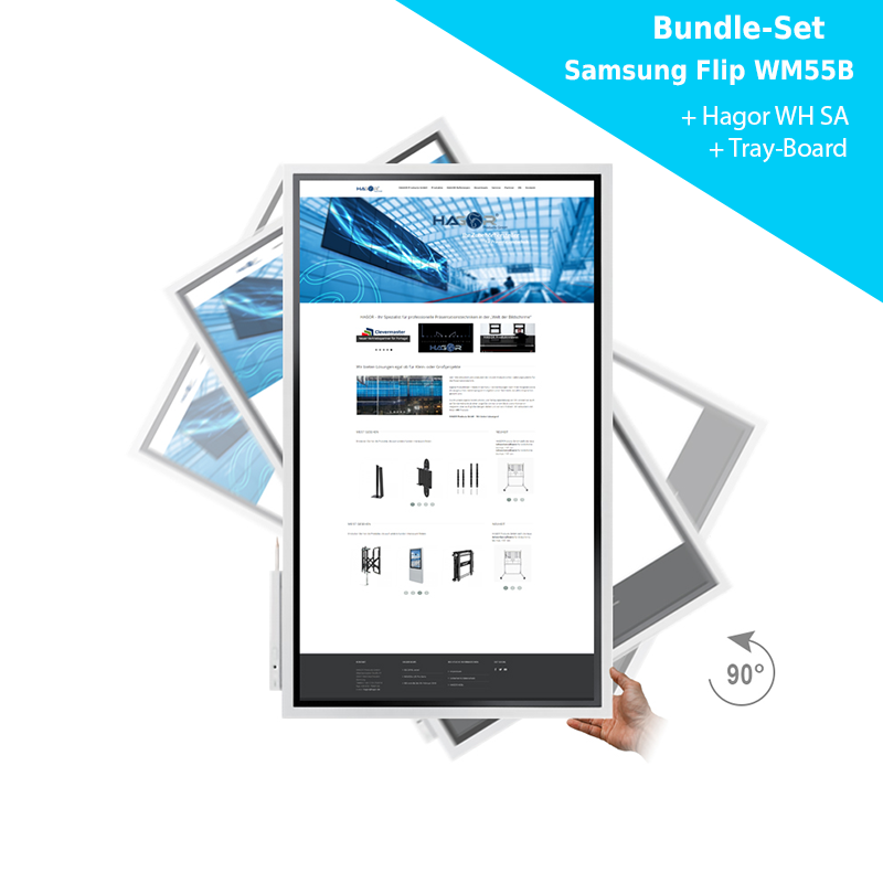 Samsung Flip Pro WM55B Bundle - 55 Zoll Flipchart + Hagor WH SA Wandhalterung + CY-TF65BBC Flip Pro Tray Anschlussboard