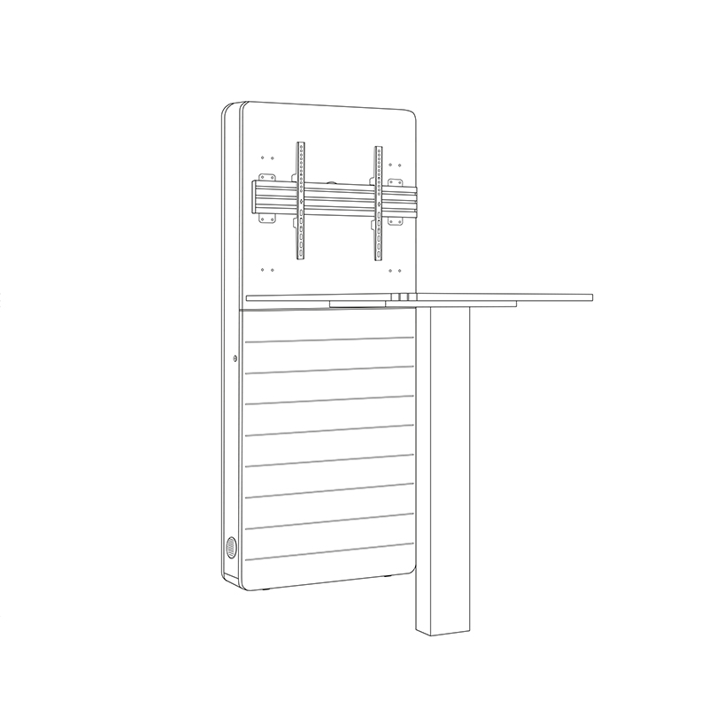 Hagor CON-Line® W Table - 32-55 Zoll - Landscape - Medienstele mit Steh-Besprechungstisch - Boden-Wand-Montage - Weiß