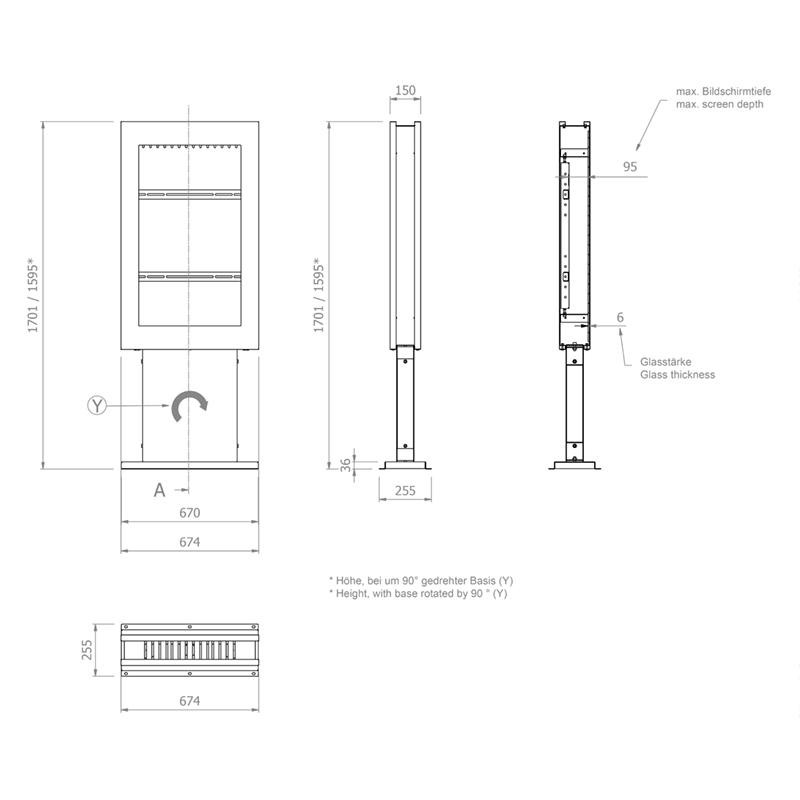 Hagor vis-it HP 43 Zoll Bolt-Down - Indoorstele - 42 - 43 Zoll - Portrait - Sicherheitsglas - Verschraubbar