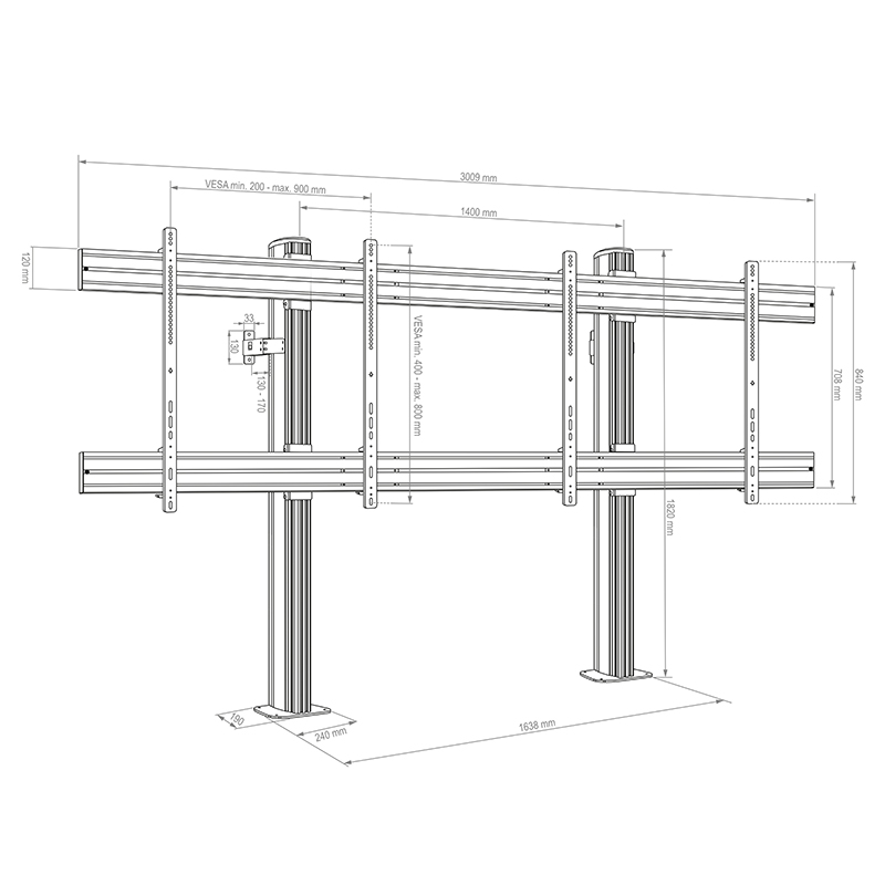 Hagor CPS Floor-Wall/bolt down - Boden-Wandhalterung - 2 x 75-86 Zoll - Side-by-Side 140  kg - VESA 900x800mm - Schwarz