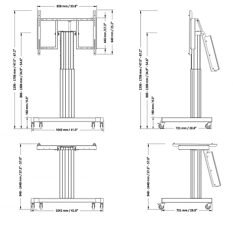 Hagor Touch Lift Pro - höhenverstellbares mobiles Touch-Liftsystem - 42-86 Zoll - VESA 800x600mm - bis 150 kg - schwarz