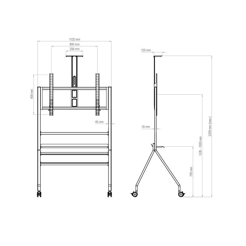 Hagor BrackIT Stand Scandio - mobiles Standsystem - 55-86 Zoll - VESA 200x200 bis 900x600 mm - bis 90kg - Schwarz