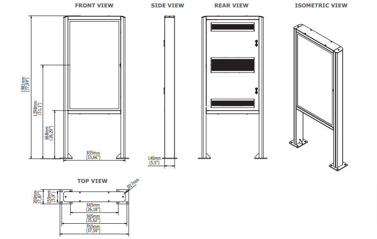 edbak EB-POK100 Outdoor Kiosk für Samsung OH55A-S - 55 Zoll - Schwarz