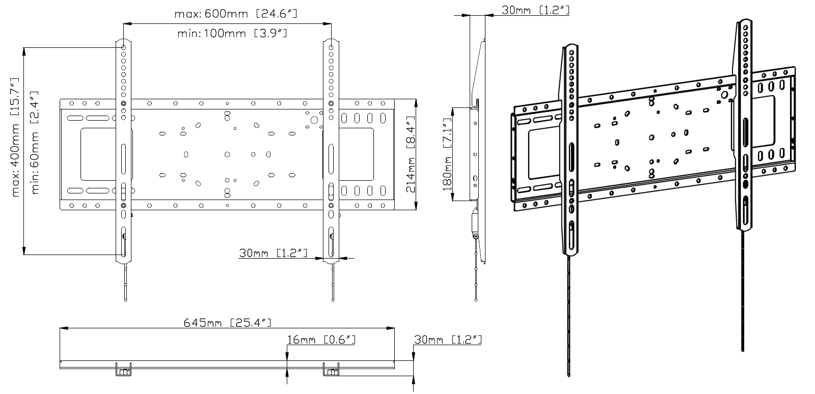 Vision VFM-W6X4 - fixe Wandhalterung - 37-75 Zoll - VESA 600x400mm - bis 100kg - Schwarz