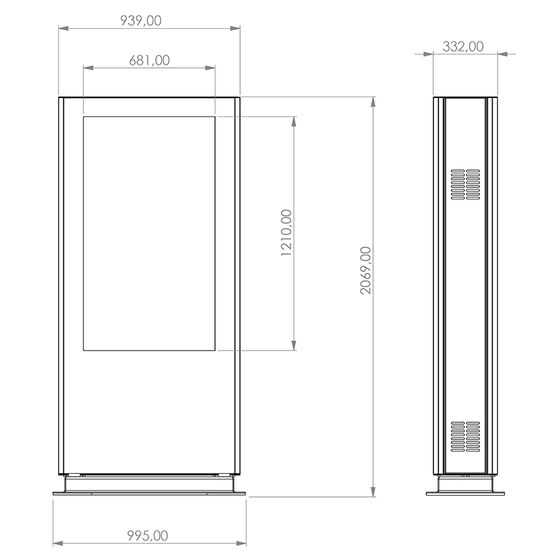 Hagor ScreenOut® Pro Back-to-Back - 55 Zoll - doppelseitige Outdoorstele mit Heizung und Lüftung - Hochformat - Schwarz