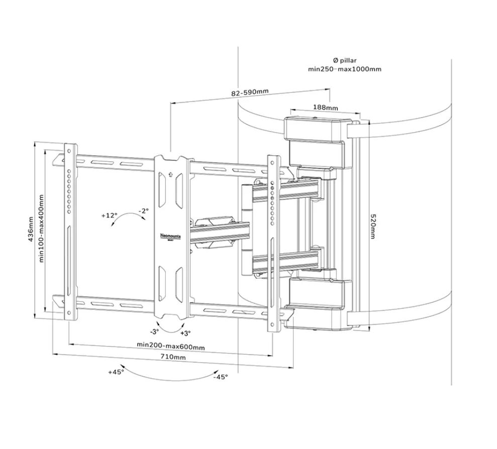 Neomounts WL40S-910BL16 - verstellbare Säulenhalterung - 40-70 Zoll - VESA 600x400mm - bis 45kg - Schwarz