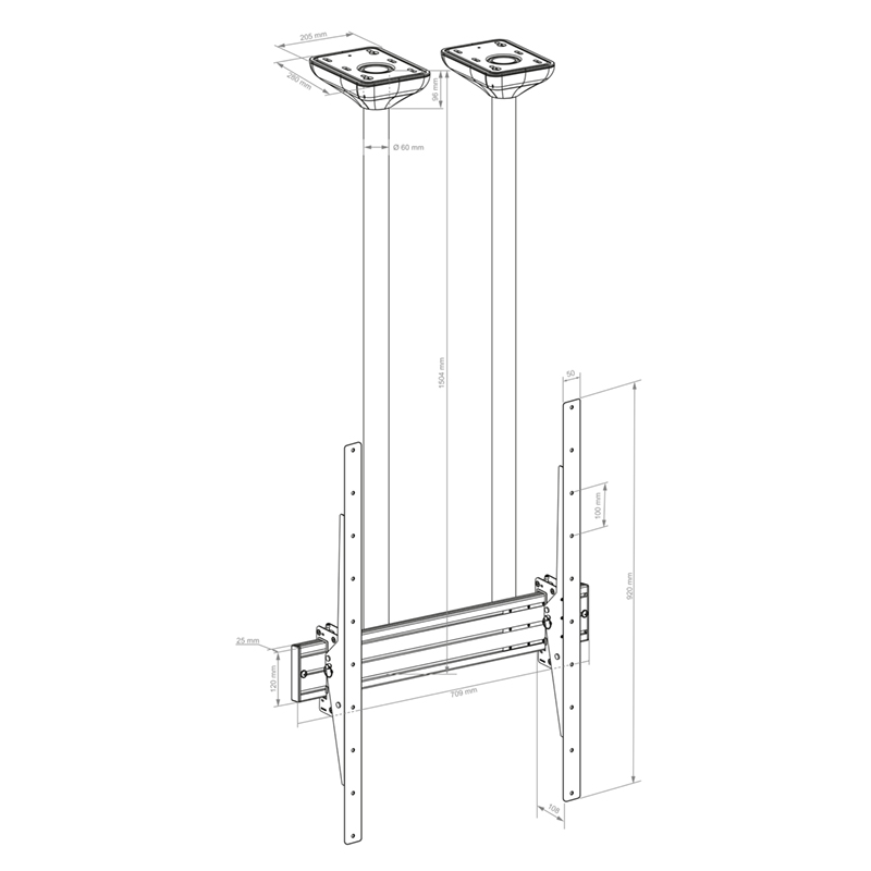 Hagor PLD Single HD Portrait - Schwerlast-Deckenhalterung - 75-100 Zoll - VESA 600x900 - bis 100 kg - Schwarz