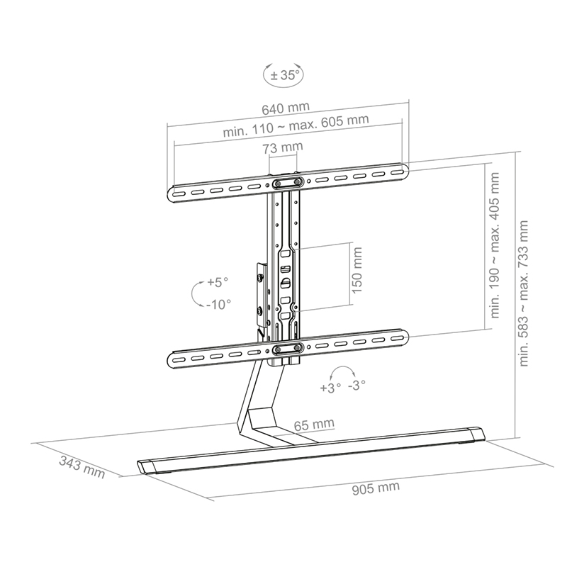 Hagor HA Tablestand L - Tischstandfuß für Displays von 55 - 75 Zoll - max. 40 kg - Anthrazit